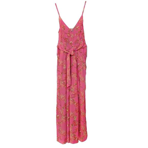 Free People Women's Hot Tropics Pink Floral Cropped Wide Leg Jumpsuit Size 2 - Picture 2 of 12